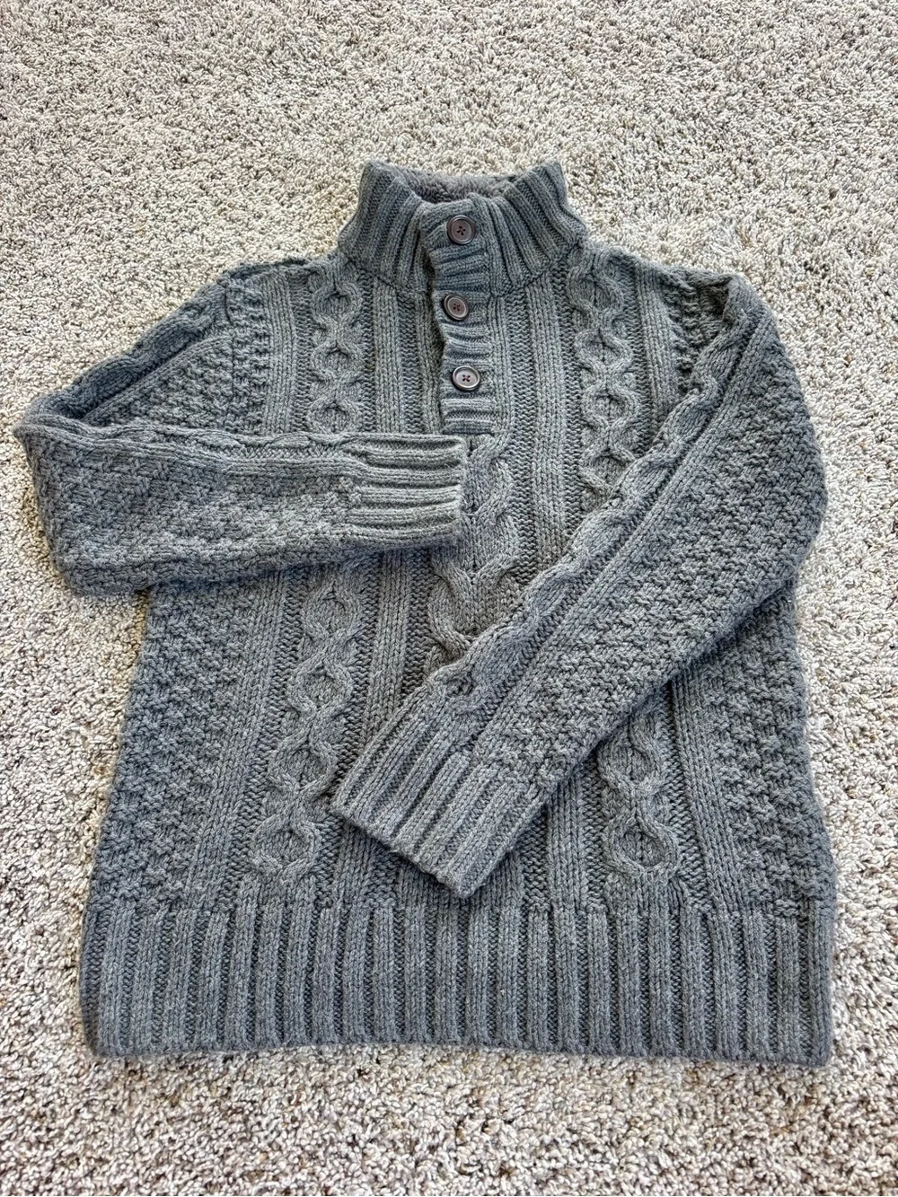 Boys gap Cable Knit Button sherpa lined neck Sweater - Gray